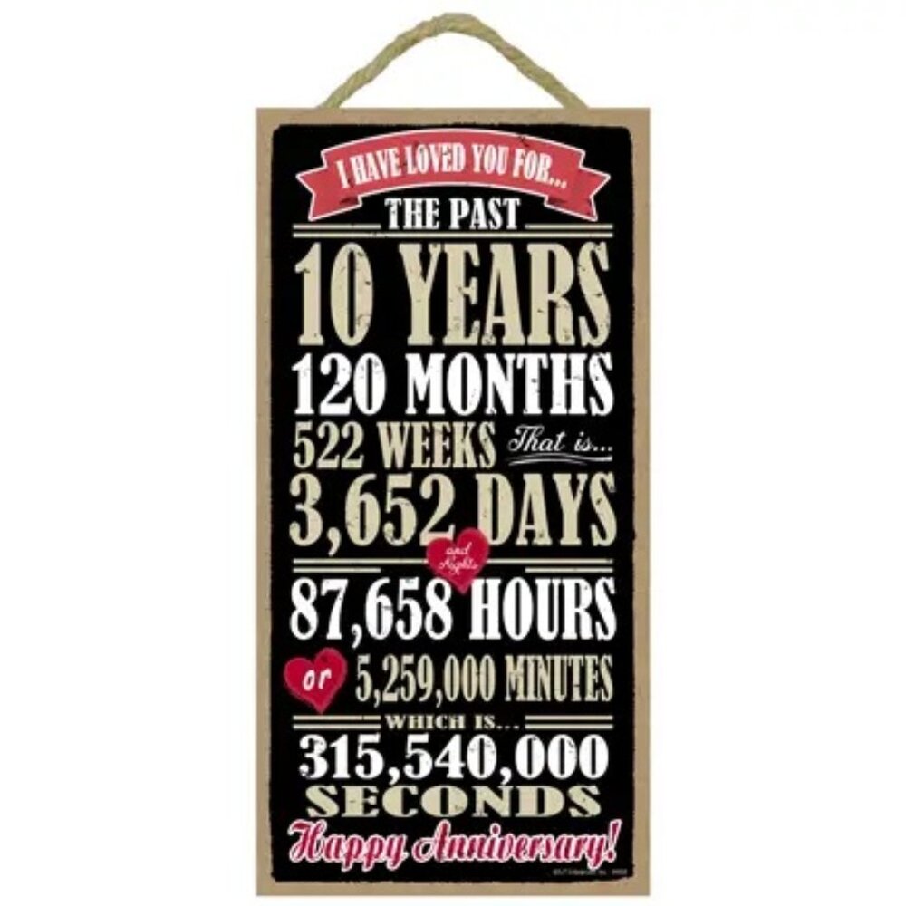 10 Year Wedding Anniversary 5" x 10" Wood Plaque Sign Collectible Gift